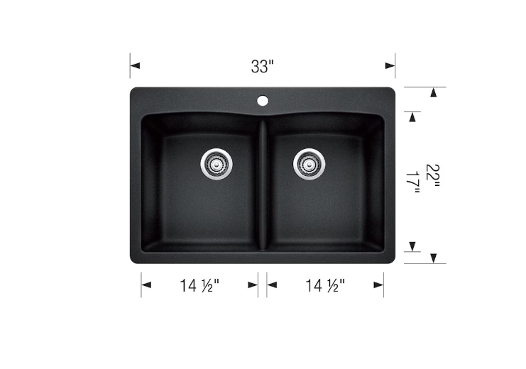 33-inch Drop-In Double Bowl Composite Kitchen Sink in Silver