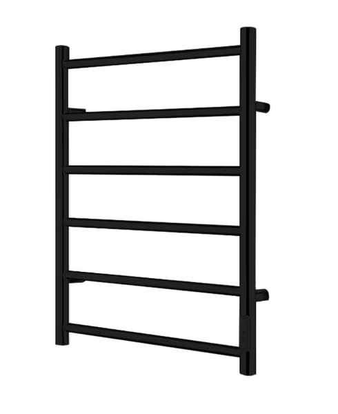 6-Bar Electric Towel Warmer Hardwired & Plug-In in Matte Black with Timer Function