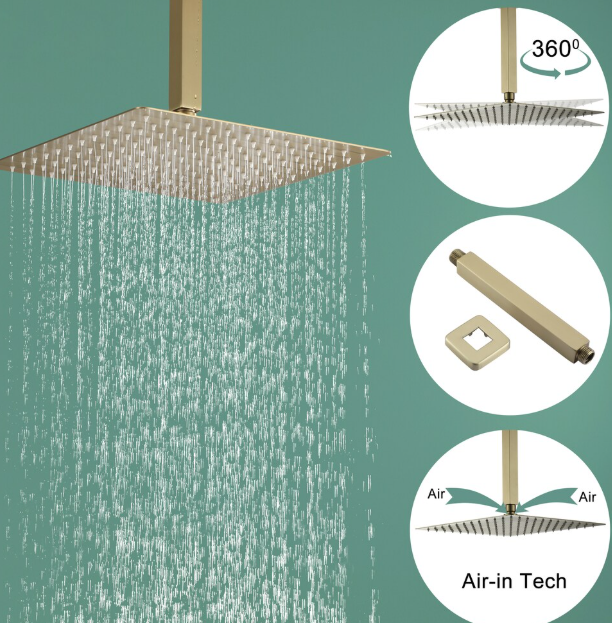 CASAINC Ceiling Mount Single-Handle Tub and Shower Faucet with 12 in