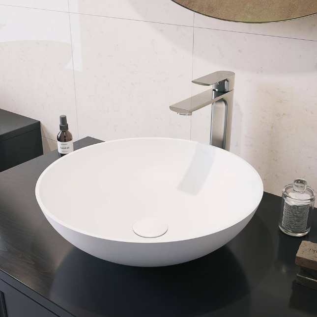 Modern White Matte Stone 16 in. L x 16 in. W x 5 in. H Round Vessel Bathroom Sink