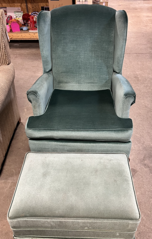 Wingback Teal Chair & Ottoman
