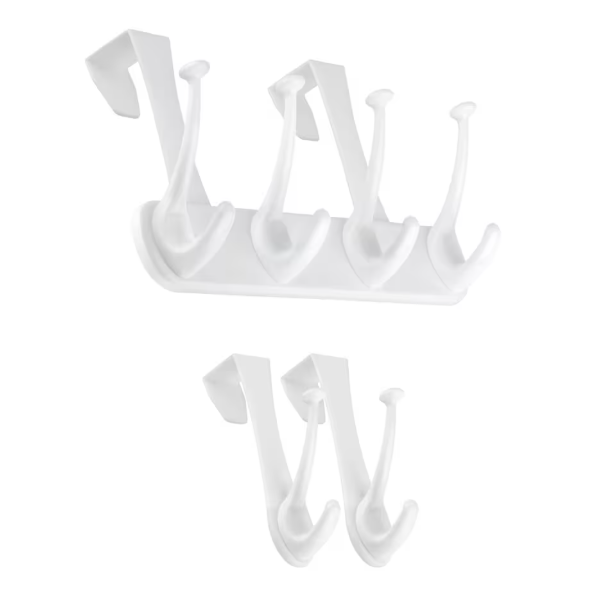 Nystrom (3 Piece) Over-The-Door 4 Hook Coat Rack and 2 Single Over-The-Door Coat Hooks, White Finish