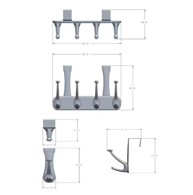 Nystrom (3 Piece) Over-The-Door 4 Hook Coat Rack and 2 Single Over-The-Door Coat Hooks, White Finish