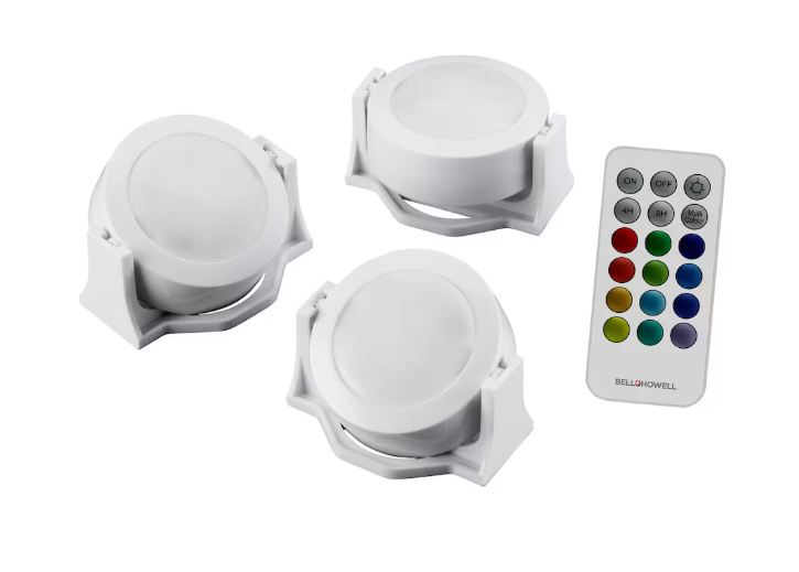 Bell + Howell 3-inch Color Changing Swivel LED Puck Lights with Remote