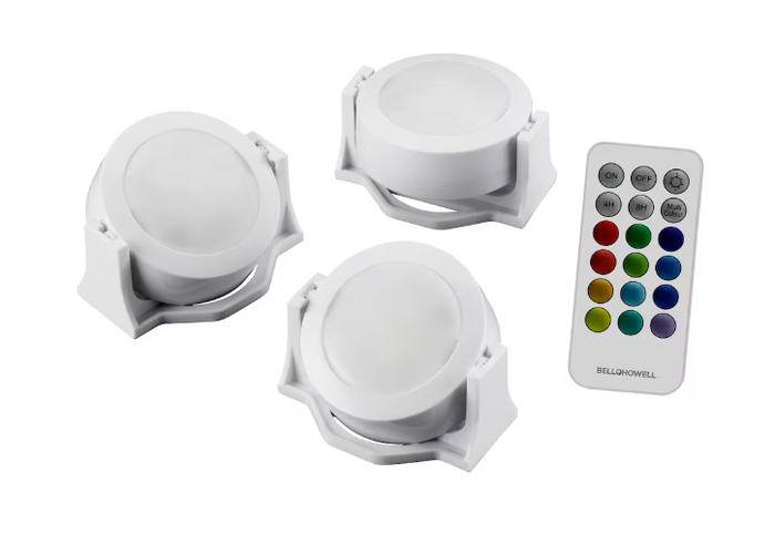 Bell + Howell 3-inch Color Changing Swivel LED Puck Lights with Remote