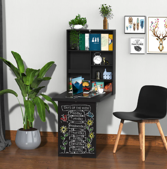 HOMCOM Wall Mounted Desk Storage Organizer W/ Writing Floating Board Black