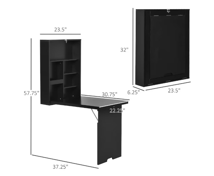 HOMCOM Wall Mounted Desk Storage Organizer W/ Writing Floating Board Black
