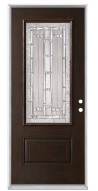 32" x 80" x 4-9/16-inch Chestnut 3/4 Lite Elmhurst Single Fibreglass Prehung Front Door RH