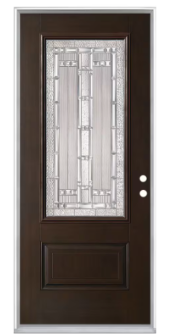 32" x 80" x 4-9/16-inch Chestnut 3/4 Lite Elmhurst Single Fibreglass Prehung Front Door RH