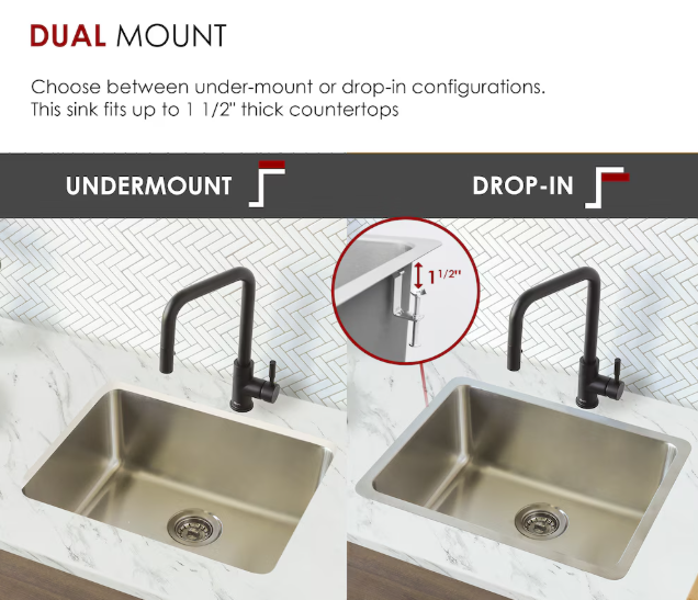 23'' Dual-Mount Stainless Steel Single Bowl Kitchen Sink