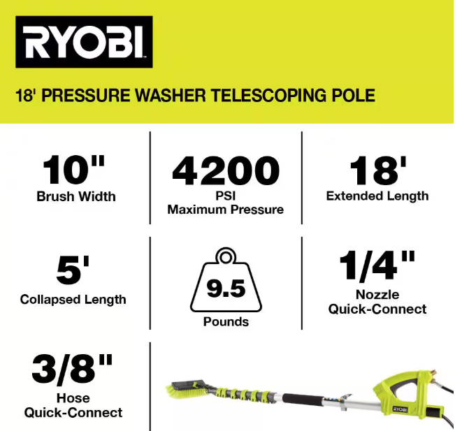 18 ft. Extension Pole with Brush for Pressure Washer