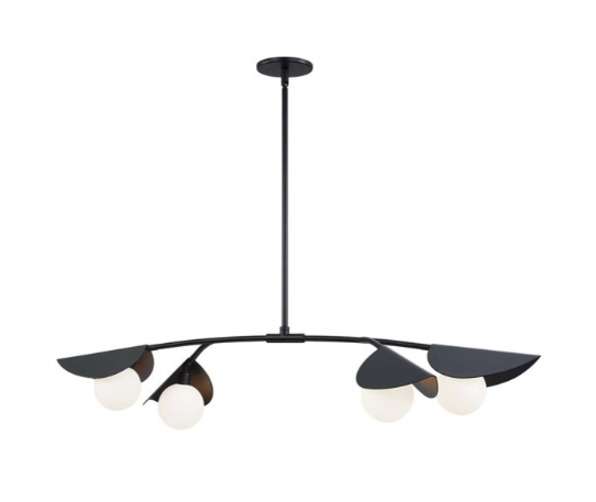 Dainolite Emma 4-Light White Glass Horizontal Pendant - Matte Black Finish
