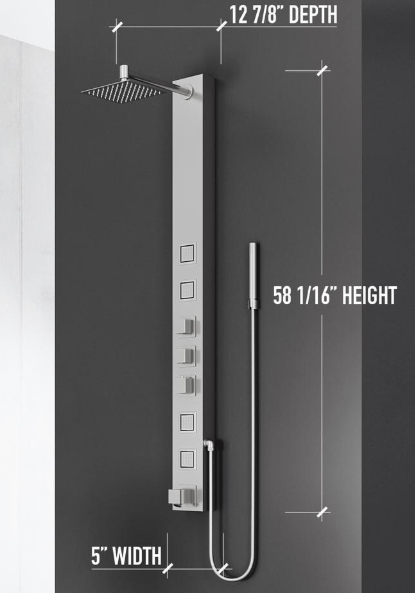 VIGO Sutton 58" H x 5" W 4-Jet High Pressure Shower Panel System