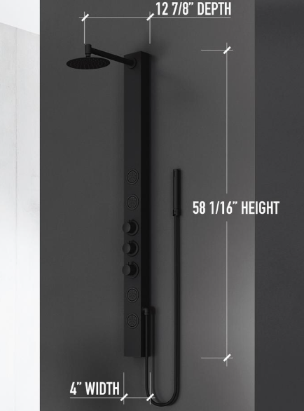VIGO Sutton 58" H x 4" W 4-Jet High Pressure Shower Panel System