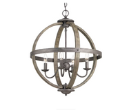 4-Light Artisan Iron Farmhouse Globe Candle-Style Chandelier with Elm Wood Accents