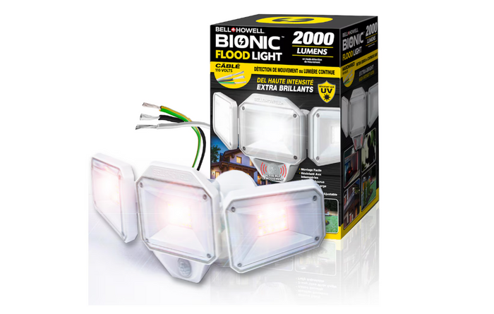 Bionic Floodlight Hard Wire 2000 Lumen White Finish Motion Activated Outdoor Floodlight