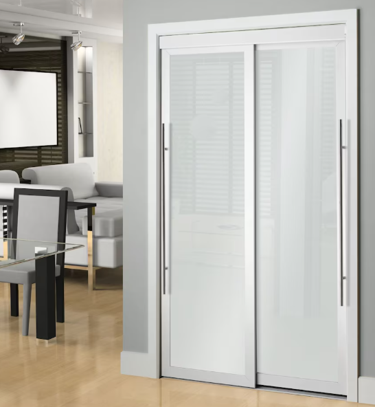 TRUporte 48-inch x 80.5-inch White 1-Lite MDF Frosted Glass Closet Sliding door