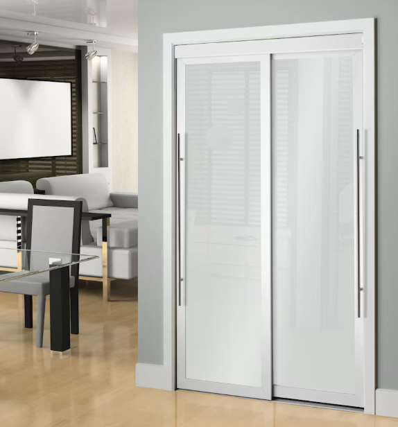 TRUporte 60-inch x 80.5-inch White 1-Lite MDF Frosted Glass Closet Sliding door