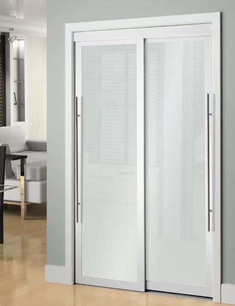 TRUporte 72-inch x 80.5-inch White 1-Lite MDF Frosted Glass Closet Sliding door