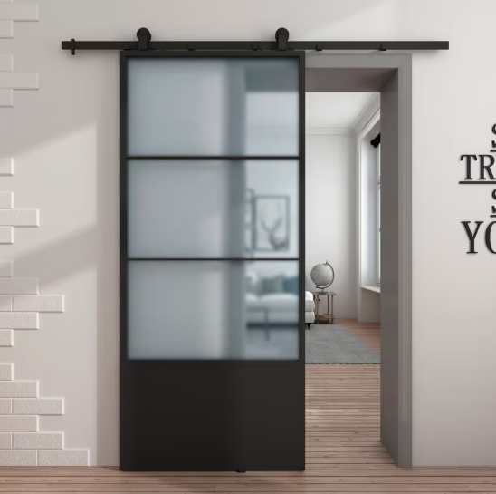 TRUporte Concorde 37-inch x 84-inch Black Barn Door Kit with Door and Rail