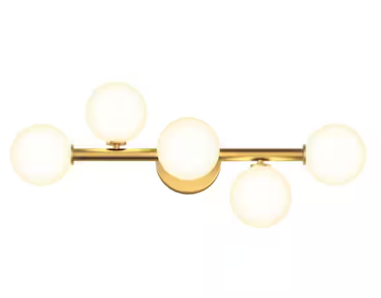 5-Light Gold Modern Integrated LED Vanity Light Bar for Bathroom with Frosted Glass
