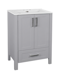 Glacier Bay Delchester 24-inch W x 32.7-inch H x 18.7-inch D Bathroom Vanity in Grey Wood with Integral Single Centre Sink Ceramic Top