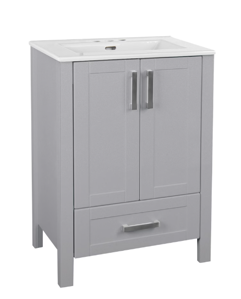 Glacier Bay Delchester 24-inch W x 32.7-inch H x 18.7-inch D Bathroom Vanity in Grey Wood with Integral Single Centre Sink Ceramic Top