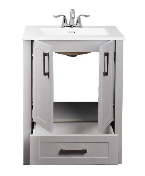 Glacier Bay Delchester 24-inch W x 32.7-inch H x 18.7-inch D Bathroom Vanity in Grey Wood with Integral Single Centre Sink Ceramic Top