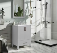 Glacier Bay Delchester 24-inch W x 32.7-inch H x 18.7-inch D Bathroom Vanity in Grey Wood with Integral Single Centre Sink Ceramic Top