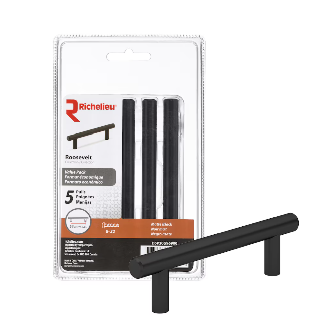 Roosevelt Collection 3 3/4-inch (96 mm) Matte Black Modern Cabinet Bar Pull