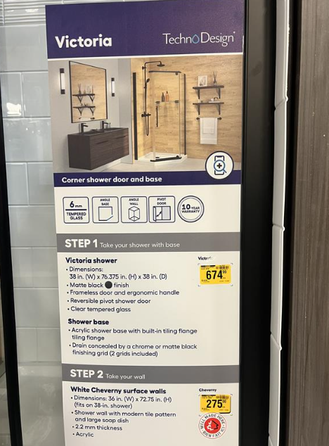 Technoform Victoria 76.38 x 38 x 38-in Acrylic Floor Glass Corner Shower Kit