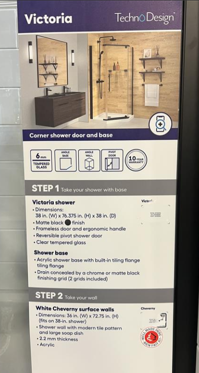 Technoform Victoria 76.38 x 38 x 38-in Acrylic Floor Glass Corner Shower Kit