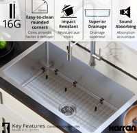Karran 33 inch Top Mount Single Bowl Stainless Steel Kitchen Sink Kit