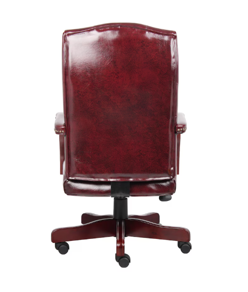 Traditional Executive Chair, Burgeundy Vinyl, Mahogany Wood Frame