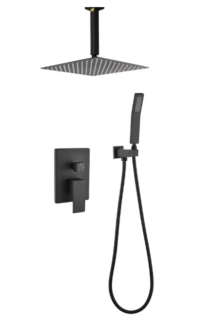 Fixed Ceiling Mounted Single-Handle 1-Spray Shower Faucet in in Matte Black