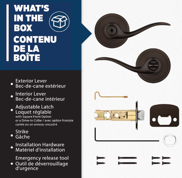 Weiser Toluca Venetian Bronze Bed/Bath Privacy Interior Door Handle