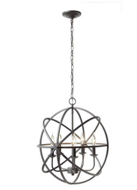5-Light 20-inch Black Globe Chandelier with Metal Shade