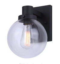 1-light black outdoor wall light with clear glass shade
