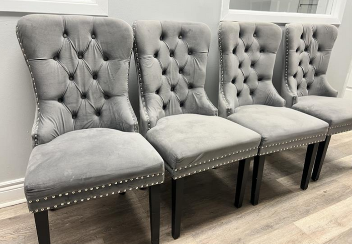 Light Grey Button- Tuffed Dining Chair