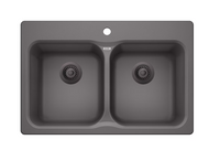 Blanco VISION SILGRANIT 31 in. 50/50 Double Bowl Drop-In/Undermount Kitchen Sink with Colour-Matched Basket Strainer - Cinder