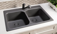 Blanco VISION SILGRANIT 31 in. 50/50 Double Bowl Drop-In/Undermount Kitchen Sink with Colour-Matched Basket Strainer - Cinder