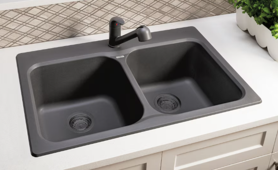 Blanco VISION SILGRANIT 31 in. 50/50 Double Bowl Drop-In/Undermount Kitchen Sink with Colour-Matched Basket Strainer - Cinder