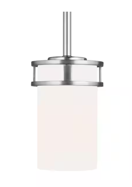 1-Light Brushed Nickel Craftsman Mini Pendant with Glass Shade
