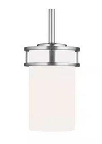 1-Light Brushed Nickel Craftsman Mini Pendant with Glass Shade