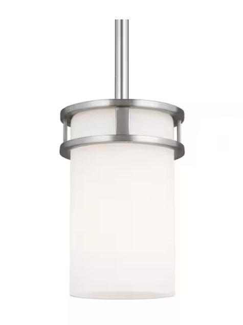 1-Light Brushed Nickel Craftsman Mini Pendant with Glass Shade