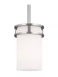1-Light Brushed Nickel Craftsman Mini Pendant with Glass Shade