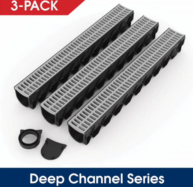 Storm Drain Series Channel Drain Kit with Portland Grey Grate (3-Pack)