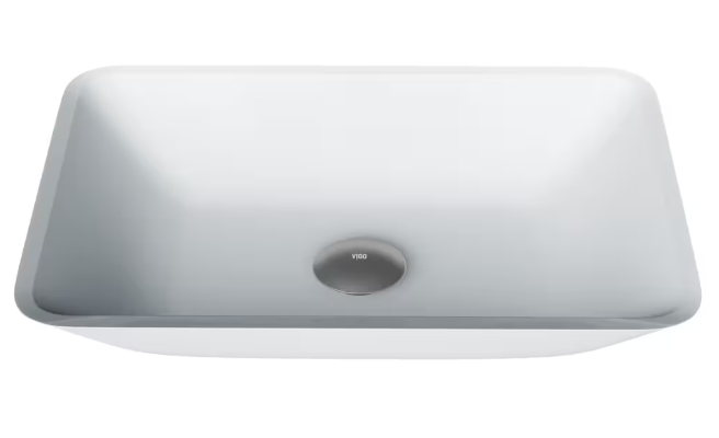 VIGO Sottile 18"L x 13"W x 4"H Modern Glass Rectangular Vessel Bathroom Sink in White