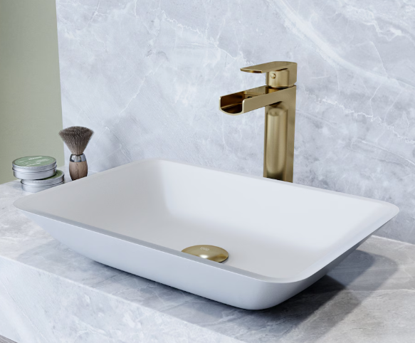 VIGO Sottile 18"L x 13"W x 4"H Modern Glass Rectangular Vessel Bathroom Sink in White