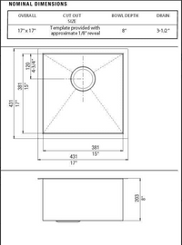 Blanco Quatrus 17" Square Stainless Steel Bar/Prep Sink, 18 Gauge, 518168